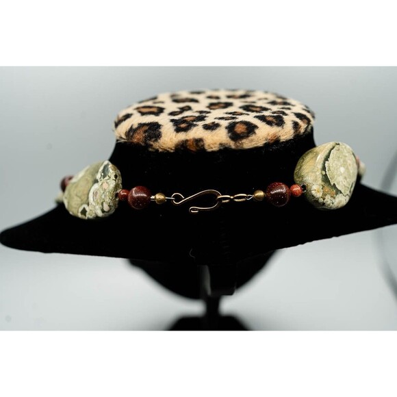 Green Jasper chunky natural stone necklace beaded Set with Earrings demi-parure - Picture 3 of 8